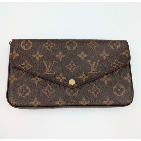 Pre-owned Louis Vuitton Monogram Pochette Felicie Chain Wallet Brown Fuchsia - Picture 2 of 14
